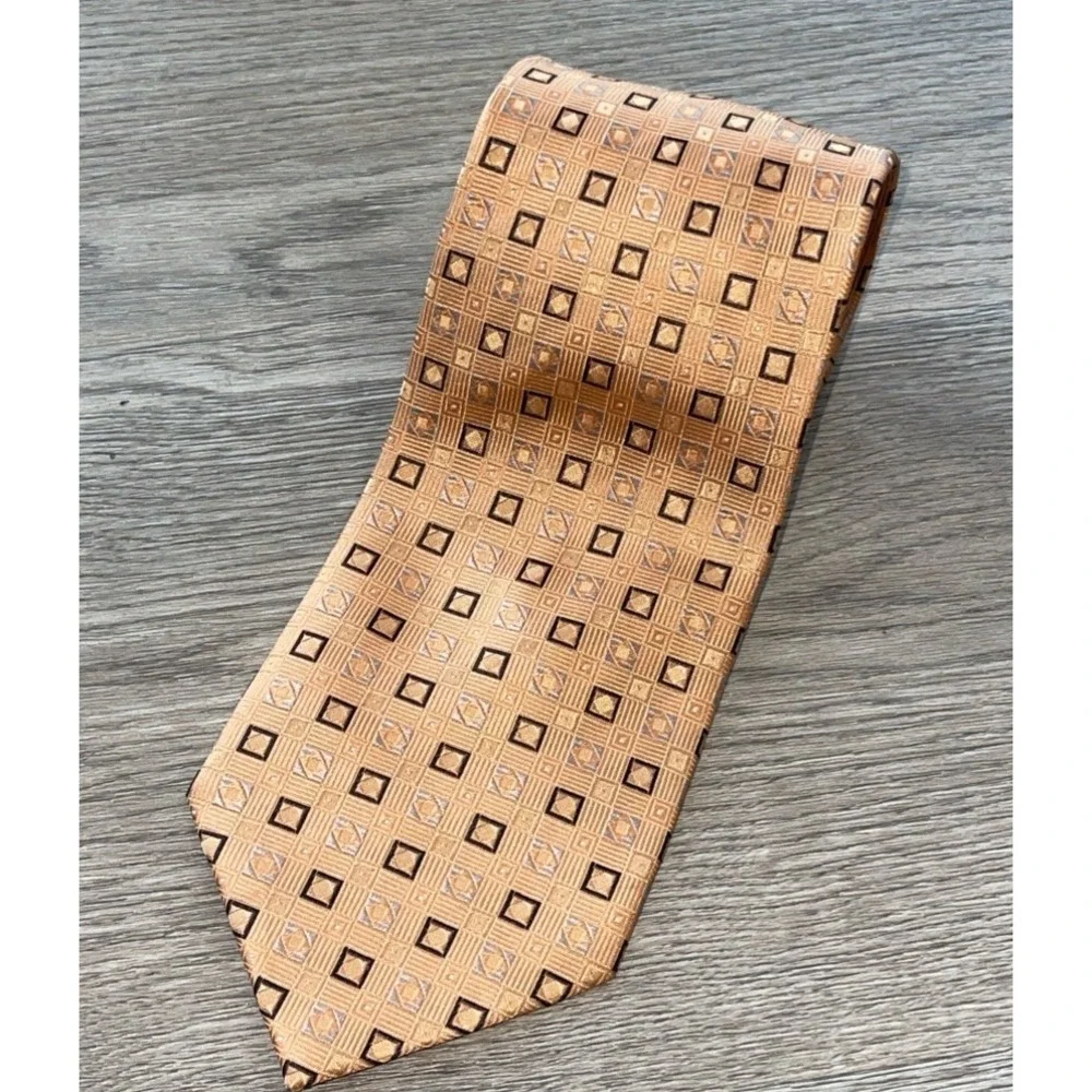GEORGE ORANGE BLACK SQUARE PATTERN DESIGNER MENS  52 inch 100% Silk